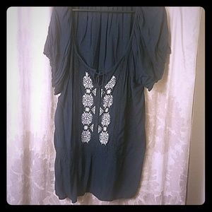 Navy blue and white detailing  gently used top